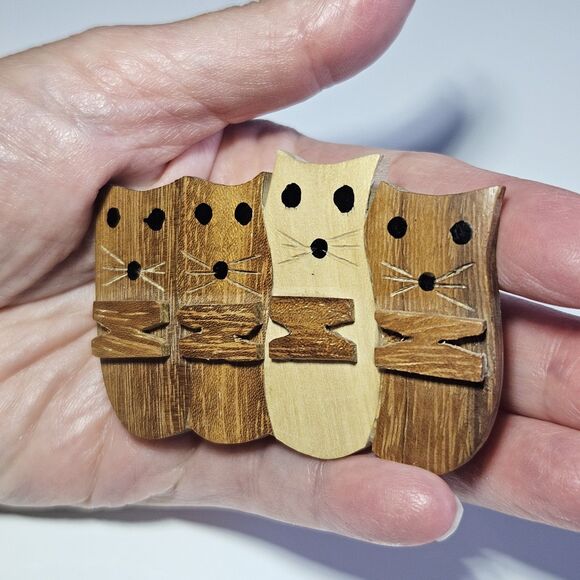 Handmade Wooden Kitty Cat Animal Hair Clip Barrette - Picture 2 of 12